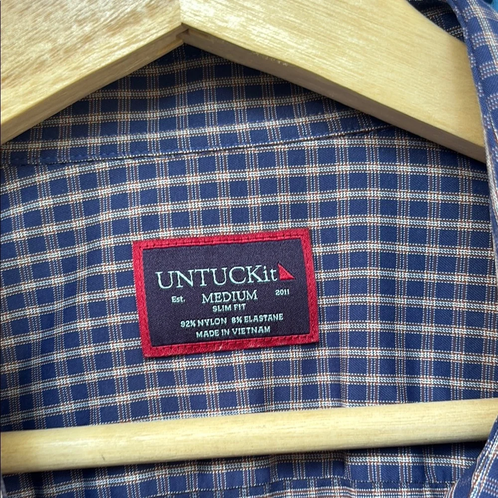 UNTUCKit Navy and White Checkered Button Down Shirt - Picture 2 of 3